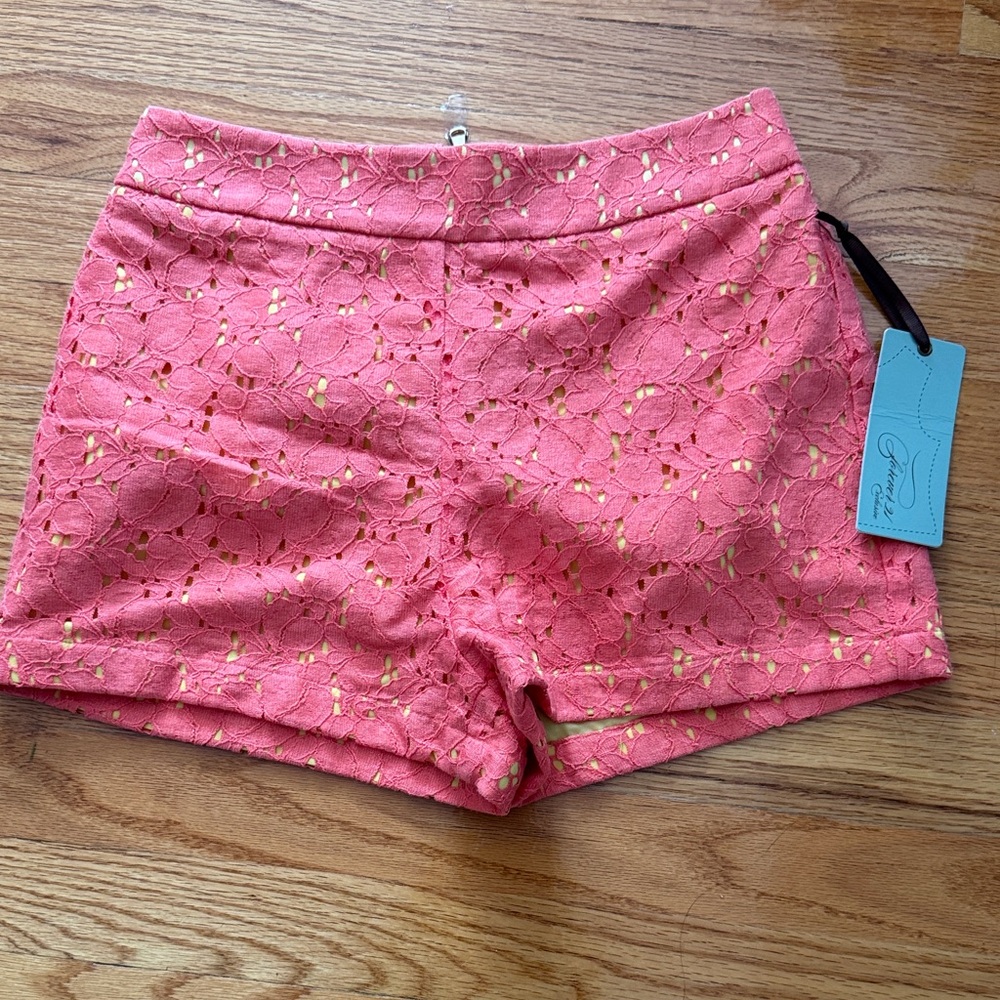 Francesca's Collections Coral Lace High Waist Shorts